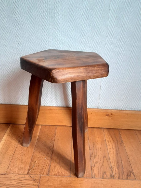 Image 1 of Vintage solid wood brutalist stool