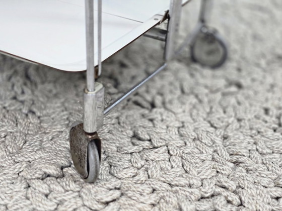 Image 1 of Vintage Foldable and Mobile Chrome Steel ‘Dinett’ Serving Trolley with 2 White Layers by Gerlinol, Germany, 1970s. 