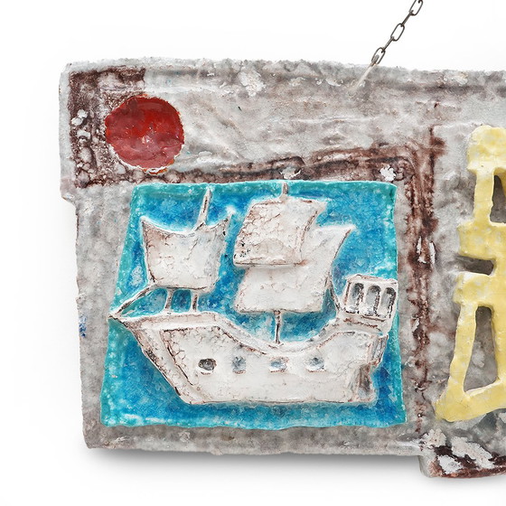 Image 1 of Glazed Ceramic Panel with a Marine Theme, 1960s