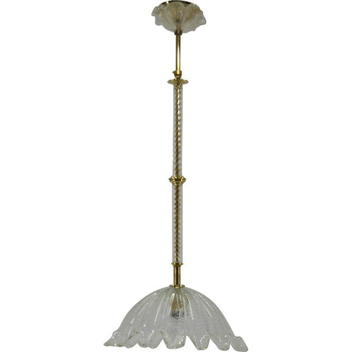 Lampe suspendue vintage en laiton et verre, Italie 1970