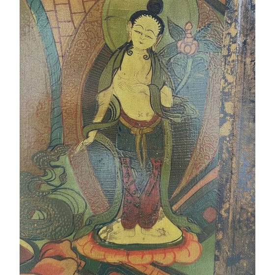 Antike Avalokiteshvara Thangka auf Holztafel - 19. Jahrhundert – Gemälde & Zeichnungen (photo 8 of 9)