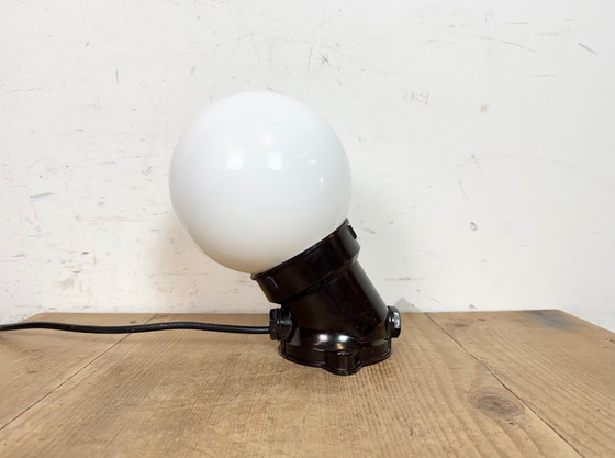 Image 1 of Vintage Brown Bakelite Wall Light with Milk Glass, 1970s