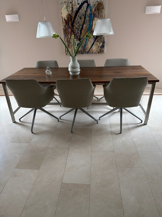 Wengé Solid Wood Dining Table 240×100x76 cm, Stainless Steel Base, Other, Brown (photo 6 of 6)