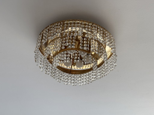 Vintage Getrapte Kristallen Plafondlamp – Messing & Kristal – Jaren 70 – plafondlampen, Brass, Crystal (photo 2 of 12)