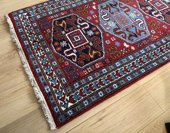 Image 1 of Chemin de table Kazak vintage noué à la main – 414 × 98 cm – années 1970