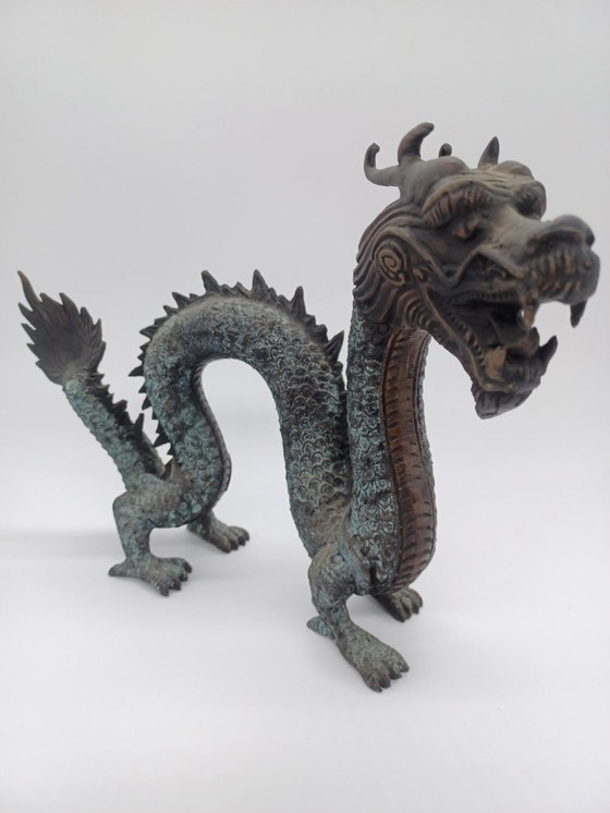 Image 1 of Paire de sculptures Dragons antique en bronze