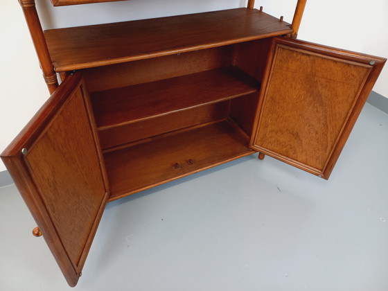 Image 1 of Large Vintage Rattan, Wood and Cane Bookcase from the 70s