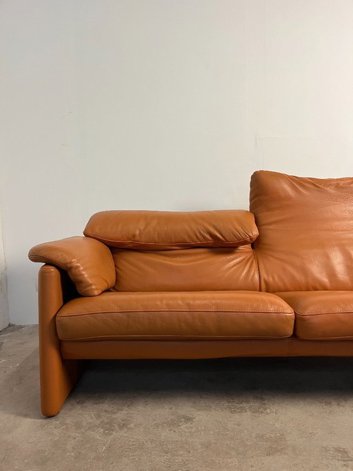Vintage Maralunga style sofa in Cassina tan leather, 1973