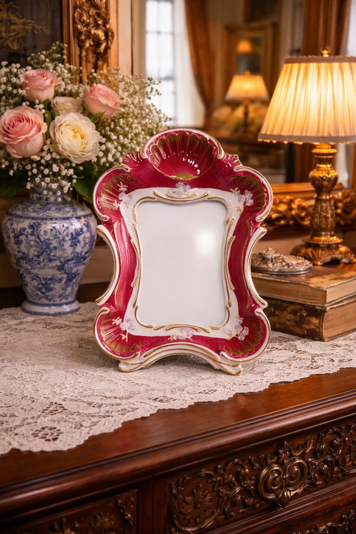 Elegante marco de fotos de porcelana vintage