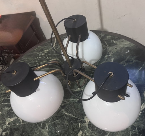 Lustre italien vintage des années 1960 et 1970 - trois sphères en verre bicolores