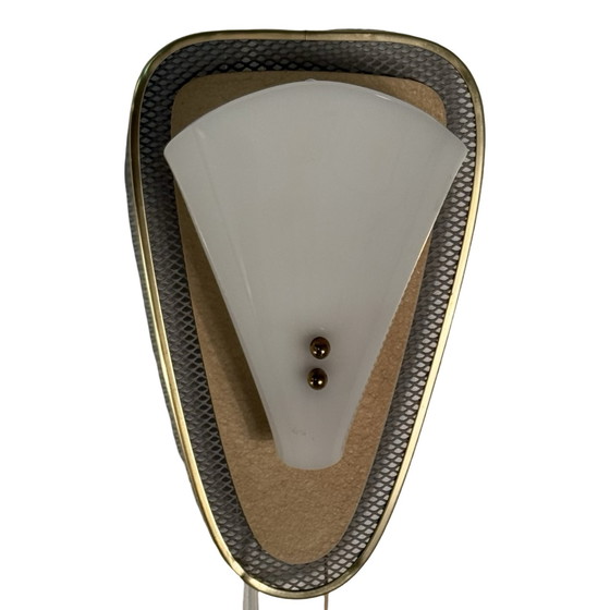 Image 1 of Atomic Age / Mid Century Modern - Lampada da comodino / da parete / applique - Ottone e rete