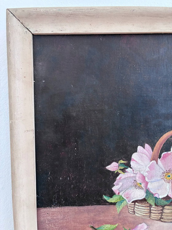 Image 1 of Set of vintage original flower oil paintings, flower still life pair