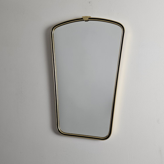 Image 1 of Miroir Vintage des années 1950/60 - Miroir allongé avec cadre en laiton, miroir mural rétro