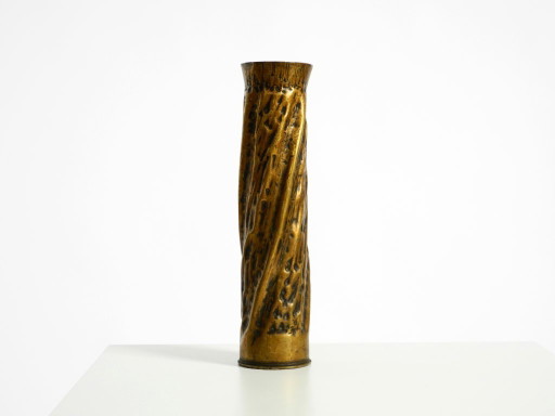 Unique large brass vase in a Brutalist design, handcrafted in December 1975