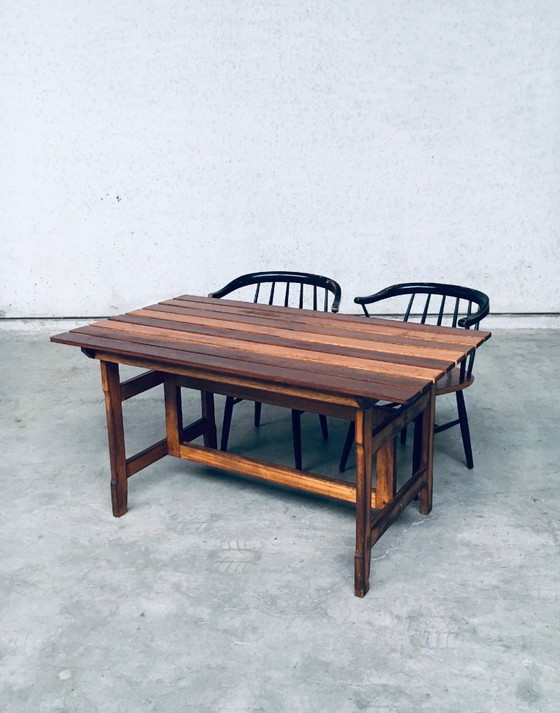Image 1 of Table de jardin ou de cuisine en bois patiné, design années 1970