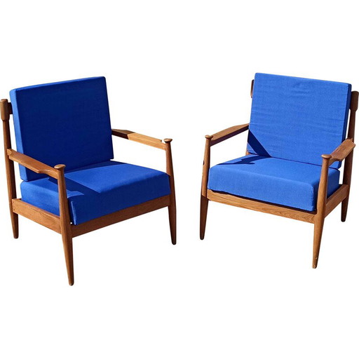 Pair of Scandinavian vintage armchairs in solid teak, 1950-1960