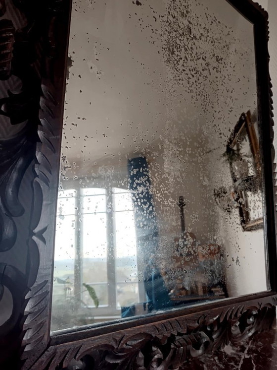 Image 1 of Specchio neogotico in rovere intagliato, circa 1940