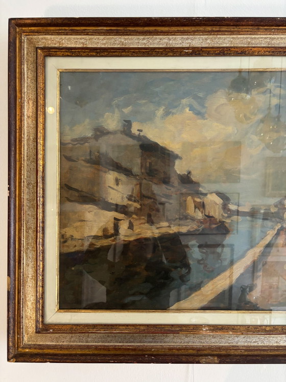 Oil Painting on Canvas of Navigli of Milan by Achille Cattaneo, Early 20th Century – Paintings & Drawings (photo 2 of 7)