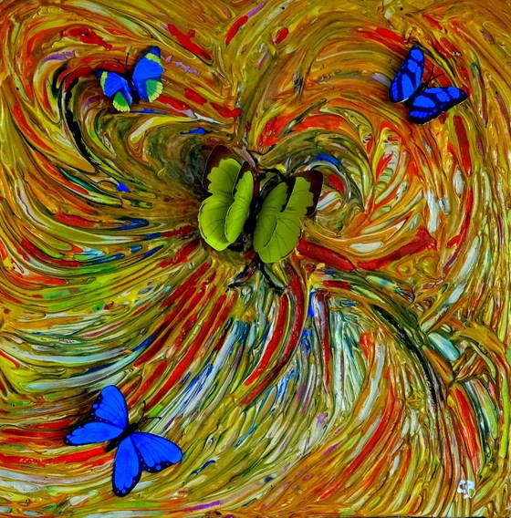 Modern painting with butterflies, black and white, CB, Paintings & Drawings, Canvas, Wood (photo 7 of 13)