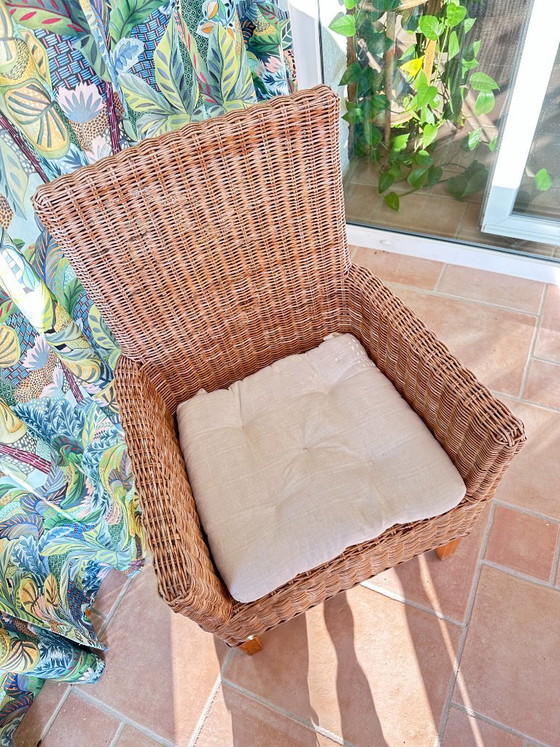 Image 1 of Armchairs in wicker and solid teak