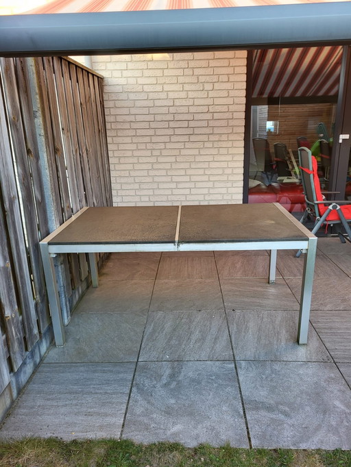 Table de jardin en acier inoxydable avec plateau en pierre