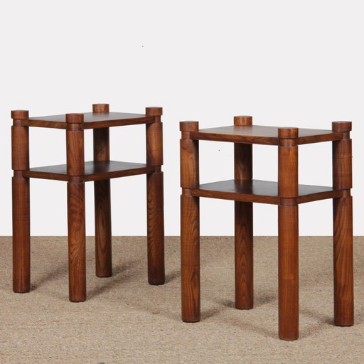 Pair of solid elm bedside/end tables, 1950-60