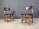 Vintage brutalistische leren Spaanse eetkamerstoelen, jaren 60