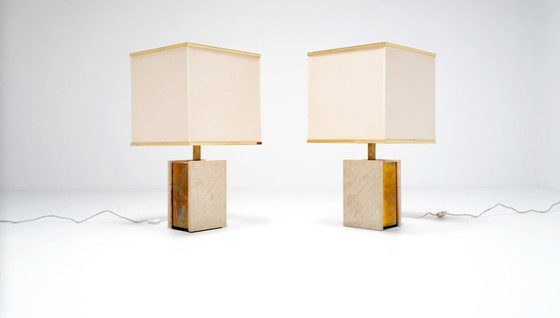 Image 1 of Couple travertine lamps, 1970's