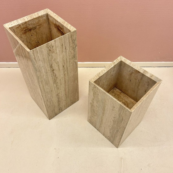 Image 1 of Square Travertine Plant Pots - 1980s