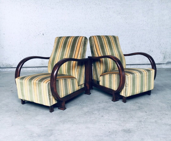 Image 1 of Art Deco Reclining Bentwood Armchair Lounge Chair Set 1930's