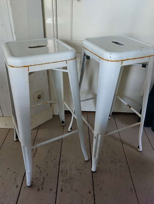 Tolix replica set of bar stools metal patina
