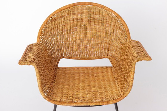 Image 1 of Vintage rieten fauteuils van Gianfranco Legler uit de jaren 1950 | Set van 3 Zwitserse rotan loungestoelen | Mid-century modern