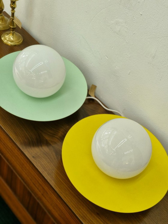 Space Age 'UFO' Ceiling Lights Set Yellow & Mint Green – Metal (photo 5 of 10)