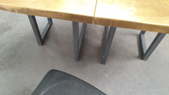 Image 1 of Large brass design table oval modular - raw steel wabi sabi