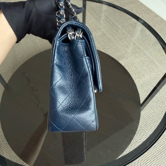 Image 1 of Chanel Classic Flap Medium - Caviar 25CM Quilted Dark Midnight Blue Silver Hardware Series 19