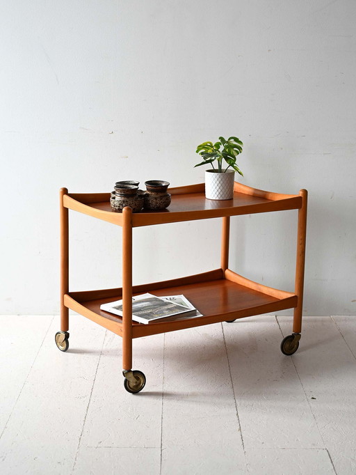 Vintage Scandinavische trolley van teak en beukenhout