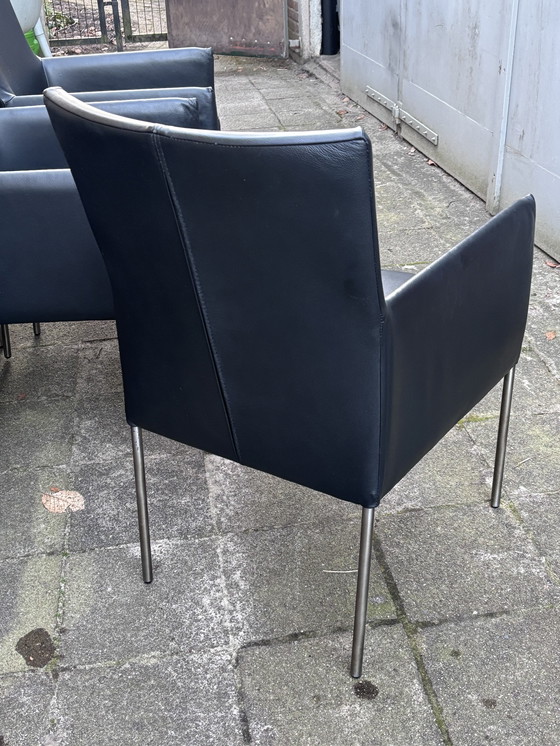 Image 1 of 6 sedie di design Bert Plantagie Flip style in pelle nera e acciaio inossidabile