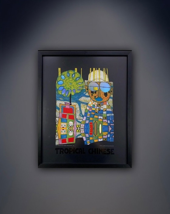 Image 1 of Friedensreich Hundertwasser: "Cinese tropicale". Litografia offset in cornice da galleria con vetro acrilico antirifle