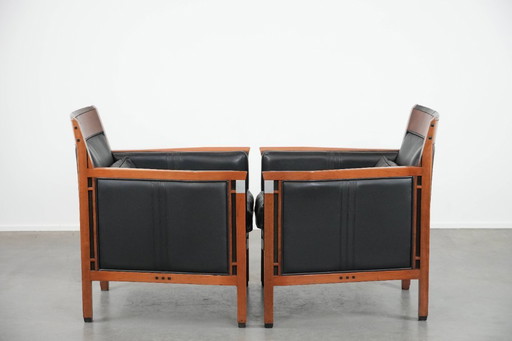 2 fauteuils Schuitema design Art Déco en cuir noir de la série Decoforma