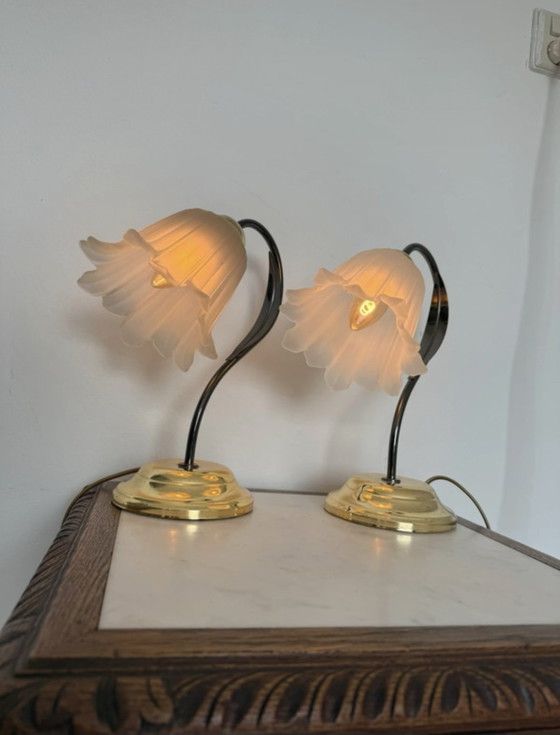 Vintage Flower Lamps in Hollywood Regency Style - Set of 2 – Massive, Table lamps, Glass, Metal (photo 3 of 17)
