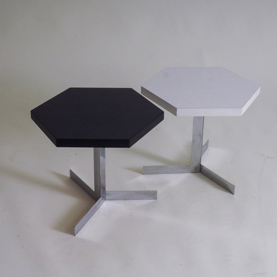 Image 1 of Set of 2 Octagonal Black & White Side Tables
