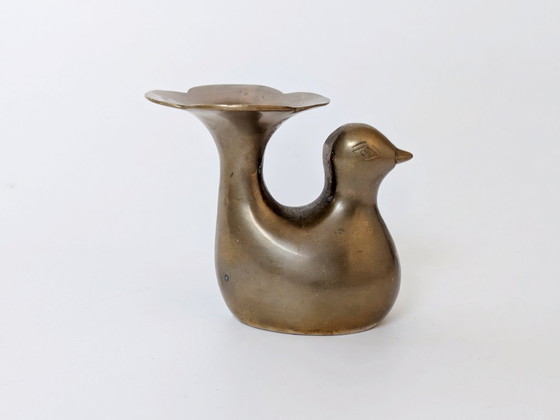 Image 1 of 1960s Midcentury Style Brass Bird Candleholder or Bud Vase, Modern Rustic Accent