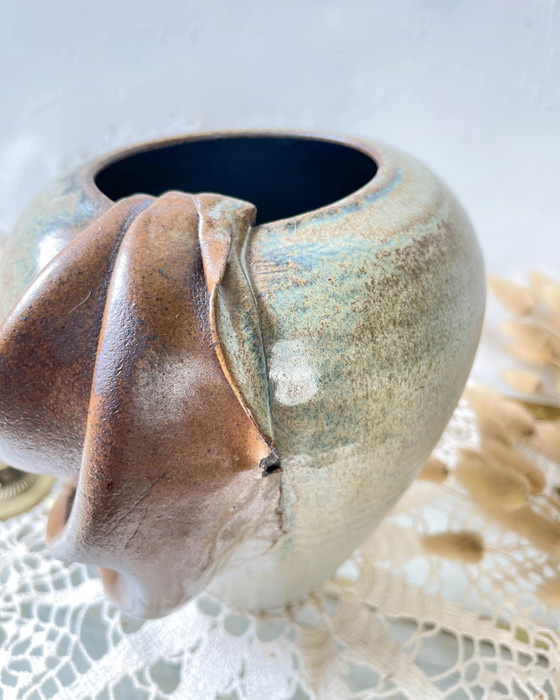 Vase Vintage en Grès avec Glaçure Effet Drapé (photo 11 of 14)