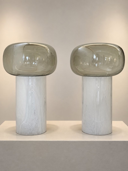Paar Murano Glas Tafellampen, Italiaanse Productie
