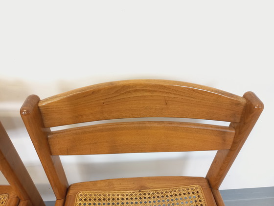 Image 1 of Paar vintage beukenhouten en rieten sledestoelen uit de jaren 70 en 80