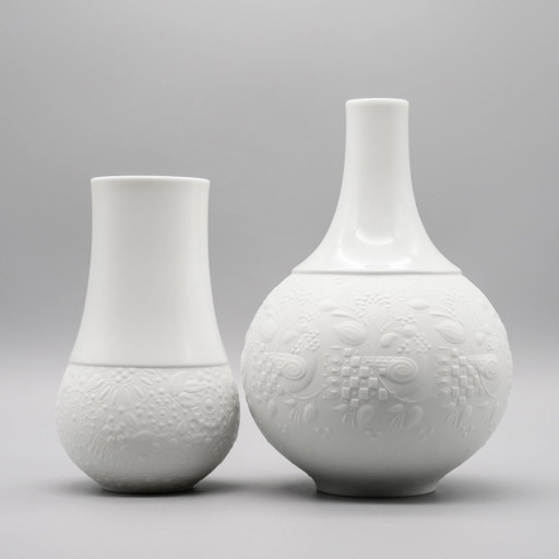 Rosenthal Vase Duo Björn Wiinblad Bisque Porcelain Matte & Glossy Relief MCM WGP