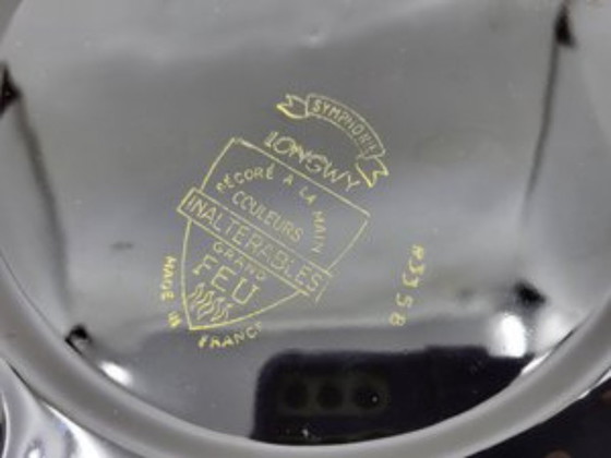 Image 1 of Sottobicchieri smaltati e sottobicchieri di Manufacture Des Emaux De Longwy 1798, Francia, anni '70, set di 3