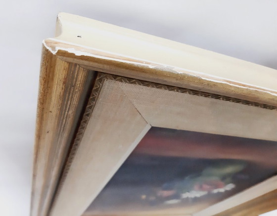 Image 1 of Peinture à l'huile originale vintage sur toile, vase de fleurs, signée