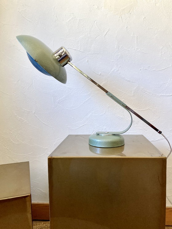 Image 1 of Solère telescopic lamp, hammered paint & blue diffuser, 1950s