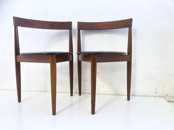 Image 1 of 2 Roundette side chairs in teak and faux leather by Hans Olsen for Frem Rojle